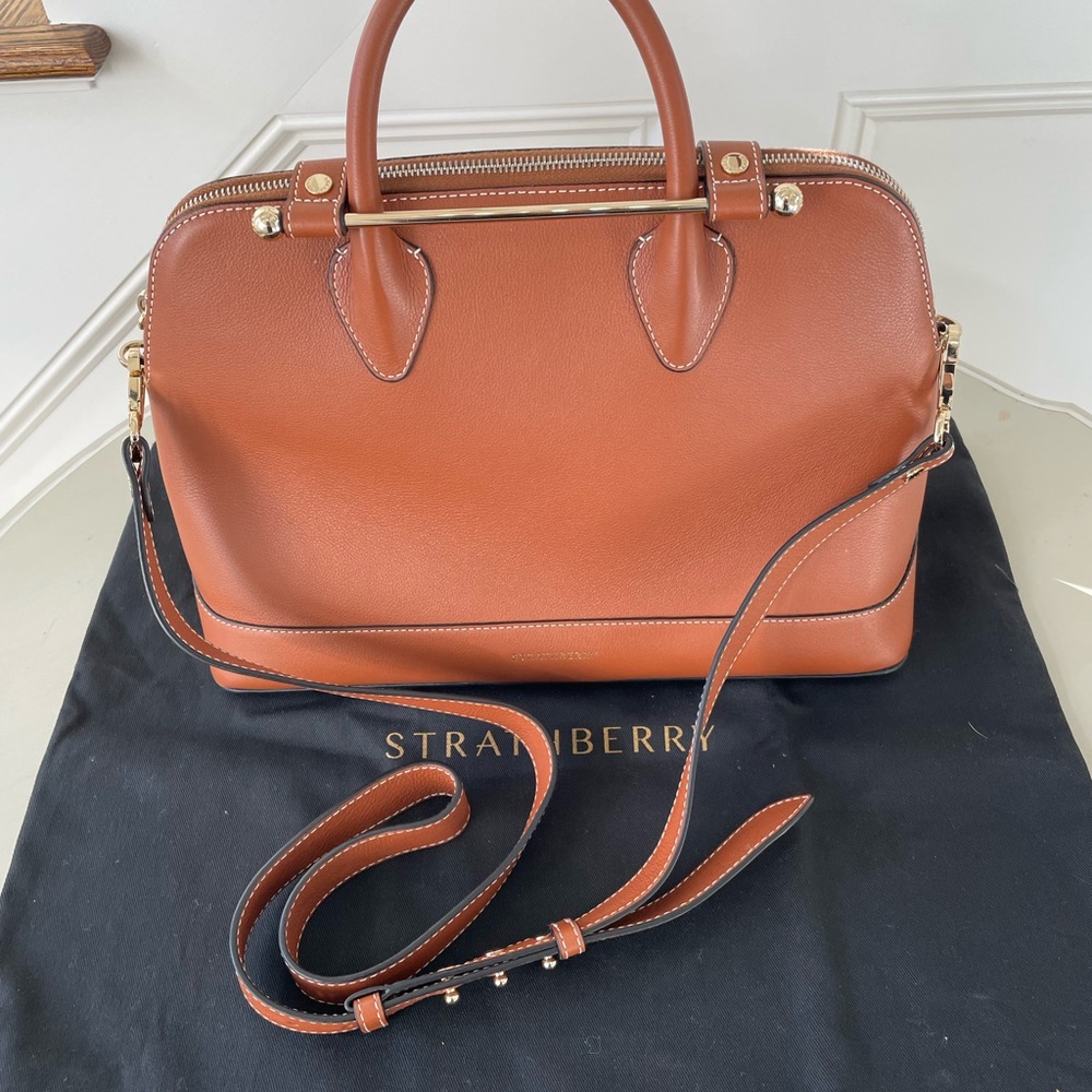 Strathberry Tan Leather Top-Handle Bag with Gold Bar - Picture 3 of 3